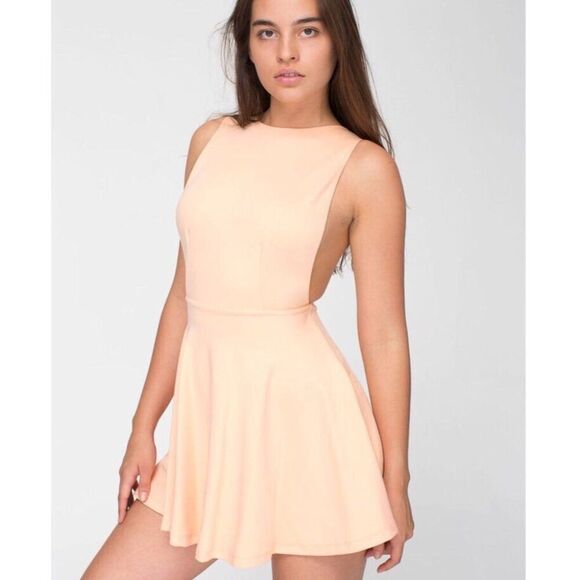 NEW American Apparel Peach Orange Y2k Skater Mini Fit Flare Dress S Indie Sexy - Picture 1 of 16